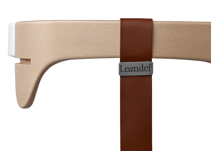 Leander - Safety bar, Natural - Strap: brown (for high chair)