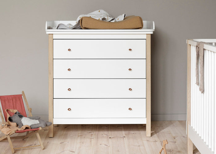Oliver Furniture - Wood Collection - Dresser 4 Drawer with Nursery Top - White/Oak